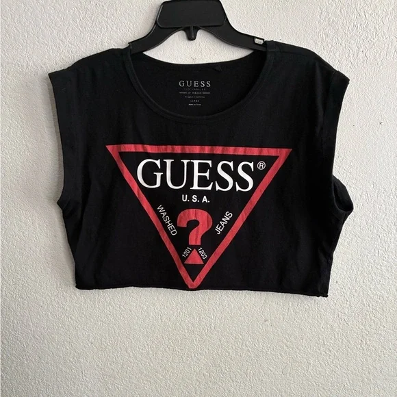 GUESS Logo Crop Top in Black and Red L - Picture 4 of 10